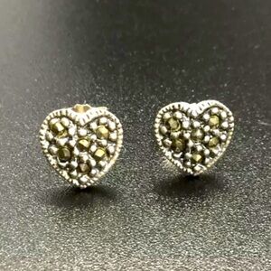 MARCASITES STERLING SILVER HEART STUD EARRINGS
